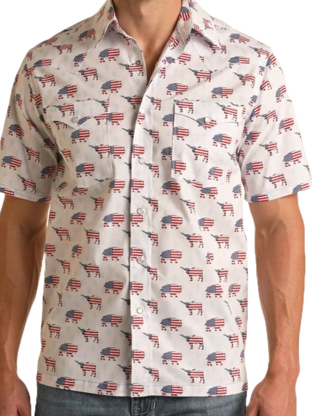 Panhandle Men's American Flag Graphic Button Down Shirt